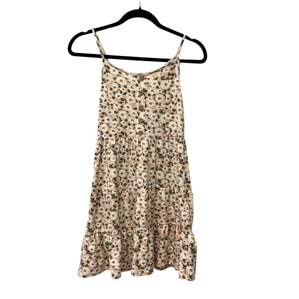 Y2K Babydoll Almost Famous Peach Floral Ruffle Mini Spaghetti Strap Dress Sz S